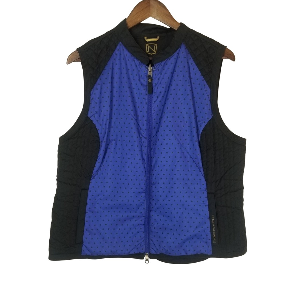 Noble Outfitters Womens Vest Quilted Black Blue Polka Dot Full Zip Size XXL